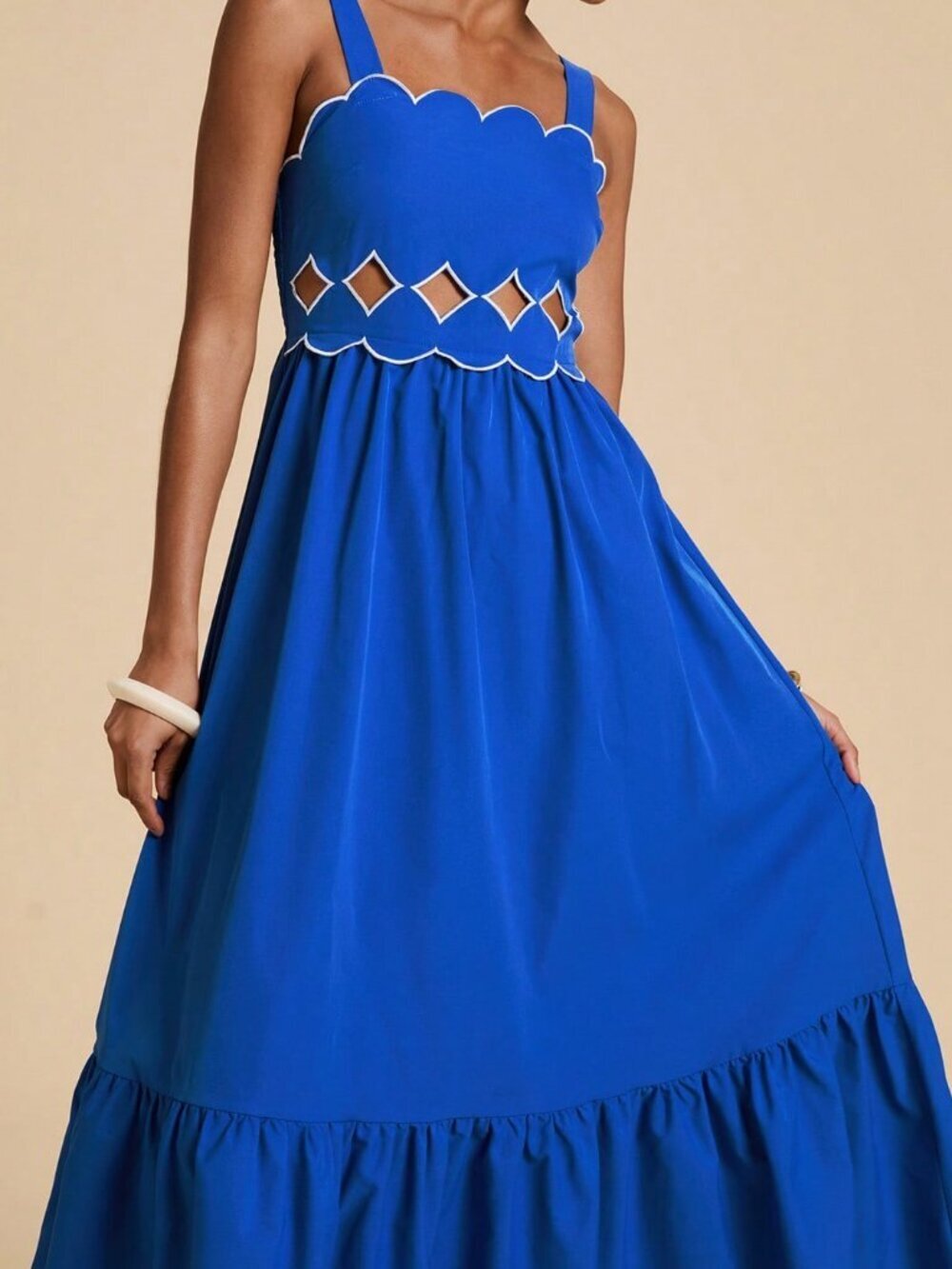 Blue Boho Women's Sleeveless Embroidered Waist Long Dress